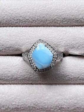 R070 | Larimar & Moissanite Geometric Ring